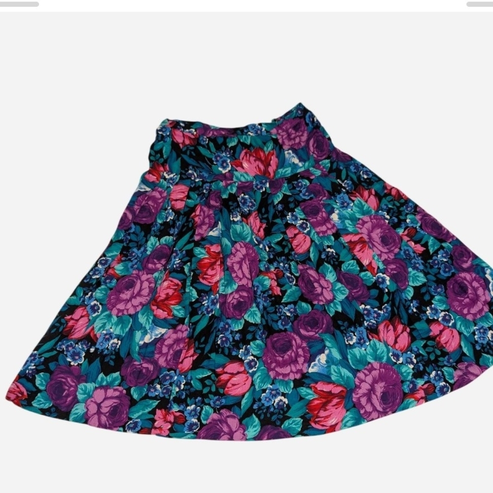 Pre-owned Vintage Floral Circle Skirt in Teal, Purple & Pink